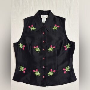 Vintage Vision Apparel 100% Silk Floral Embroidered Top Size S Fairy Retro